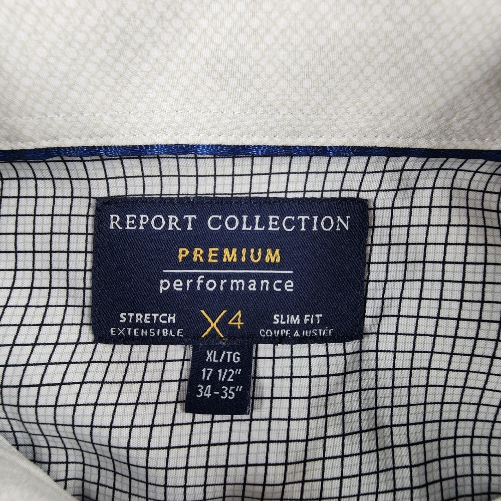 Report Collection Premium Performance Slim Fit Dress Shirt White Black Grid XL - Picture 2 of 8